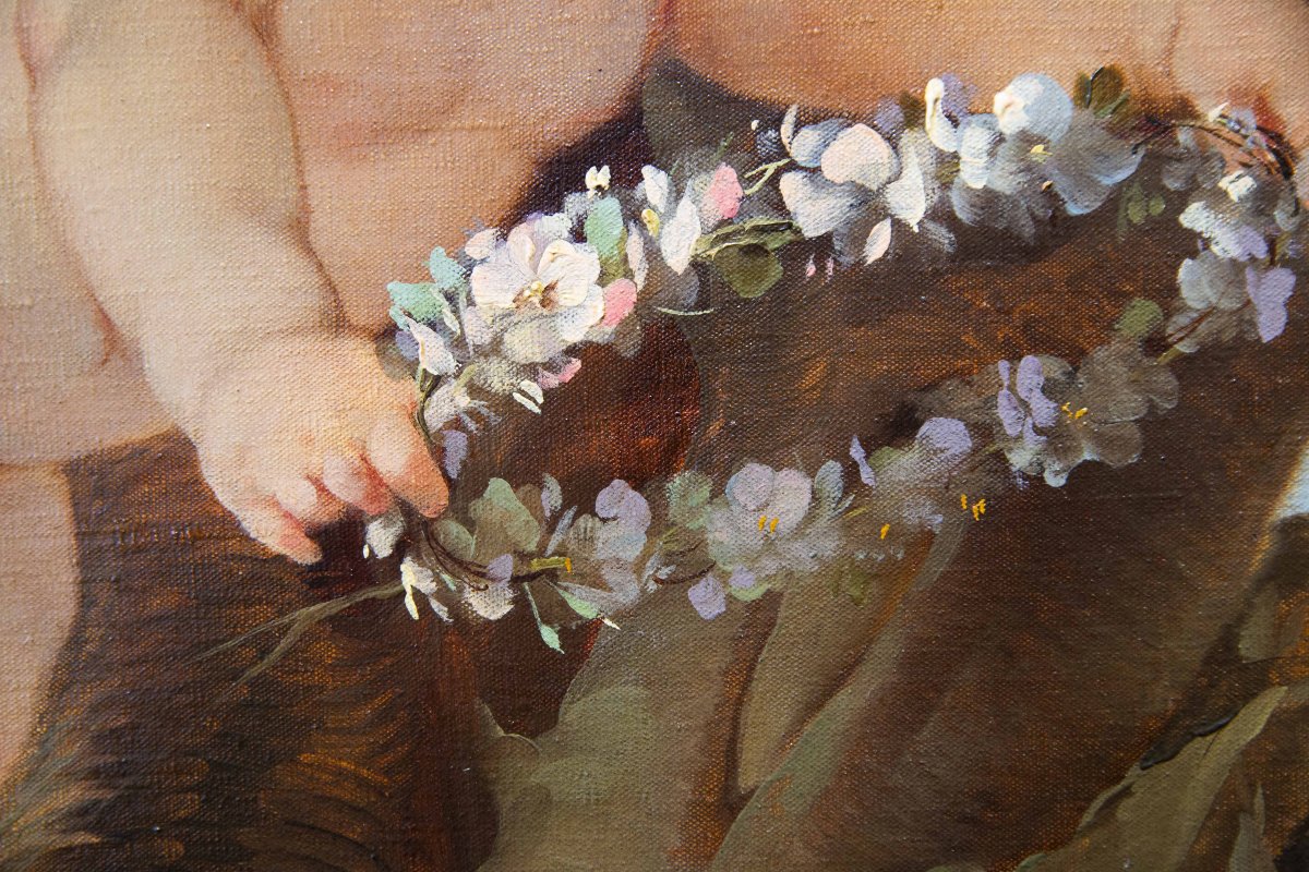Pietro Girardi, Known As Posì, Resting Under The Oak Tree, Oil On Canvas, Signed, 20th Century-photo-5