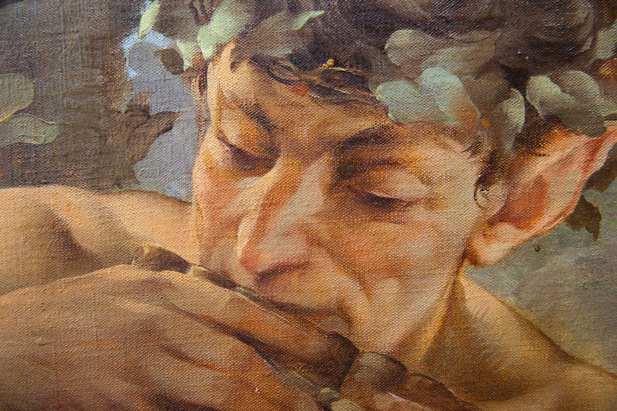 Pietro Girardi, Known As Posì, Resting Under The Oak Tree, Oil On Canvas, Signed, 20th Century-photo-7