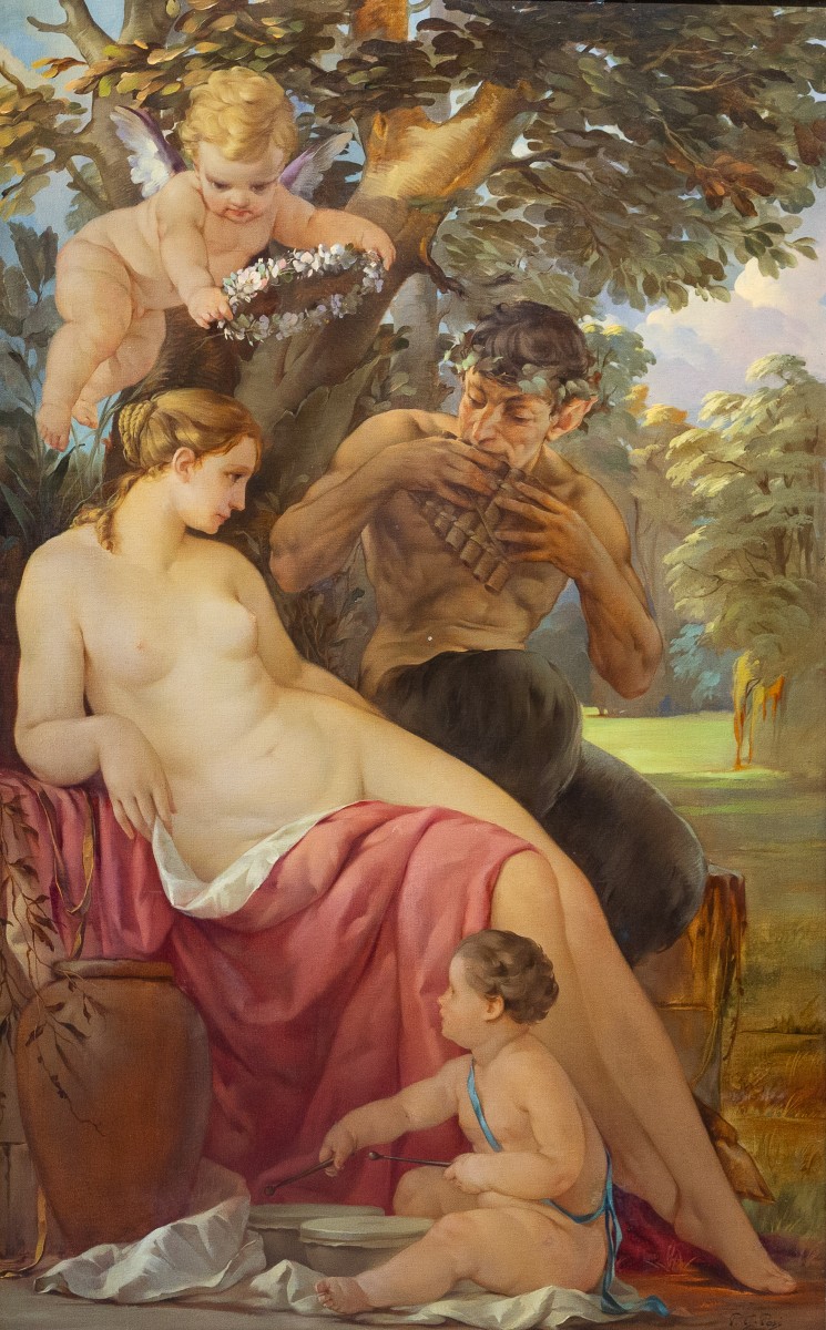 Pietro Girardi, Known As Posì, Resting Under The Oak Tree, Oil On Canvas, Signed, 20th Century
