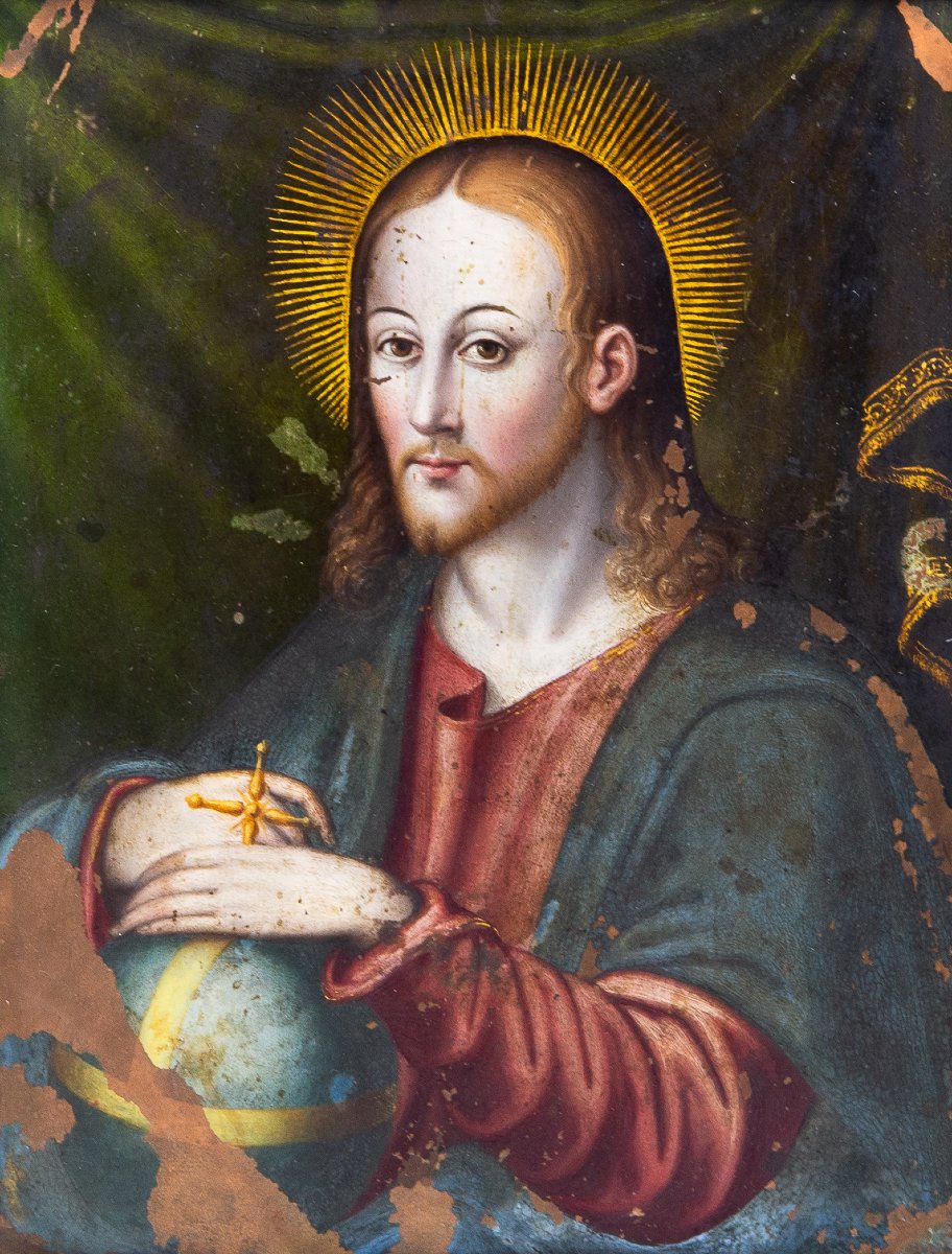 Christ "salvator Mundi" On Copper, Between The 18th And 19th Centuries-photo-1