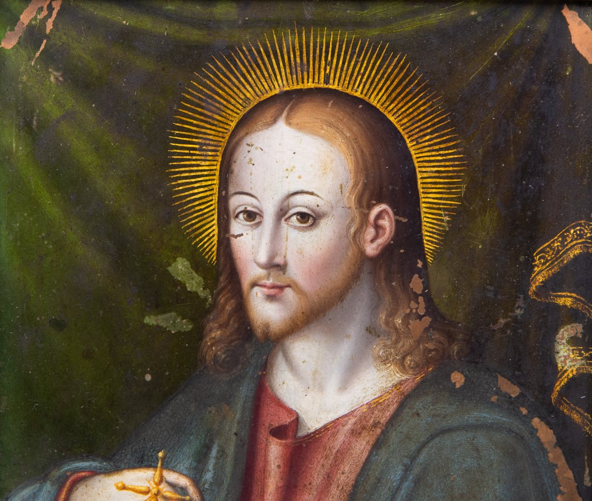 Christ "salvator Mundi" On Copper, Between The 18th And 19th Centuries-photo-2