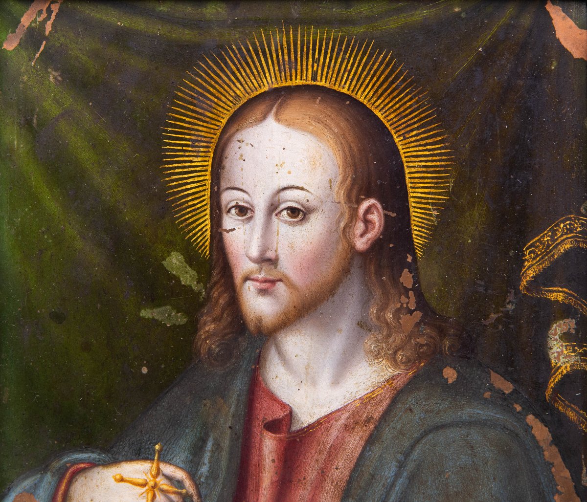 Christ "salvator Mundi" On Copper, Between The 18th And 19th Centuries-photo-5
