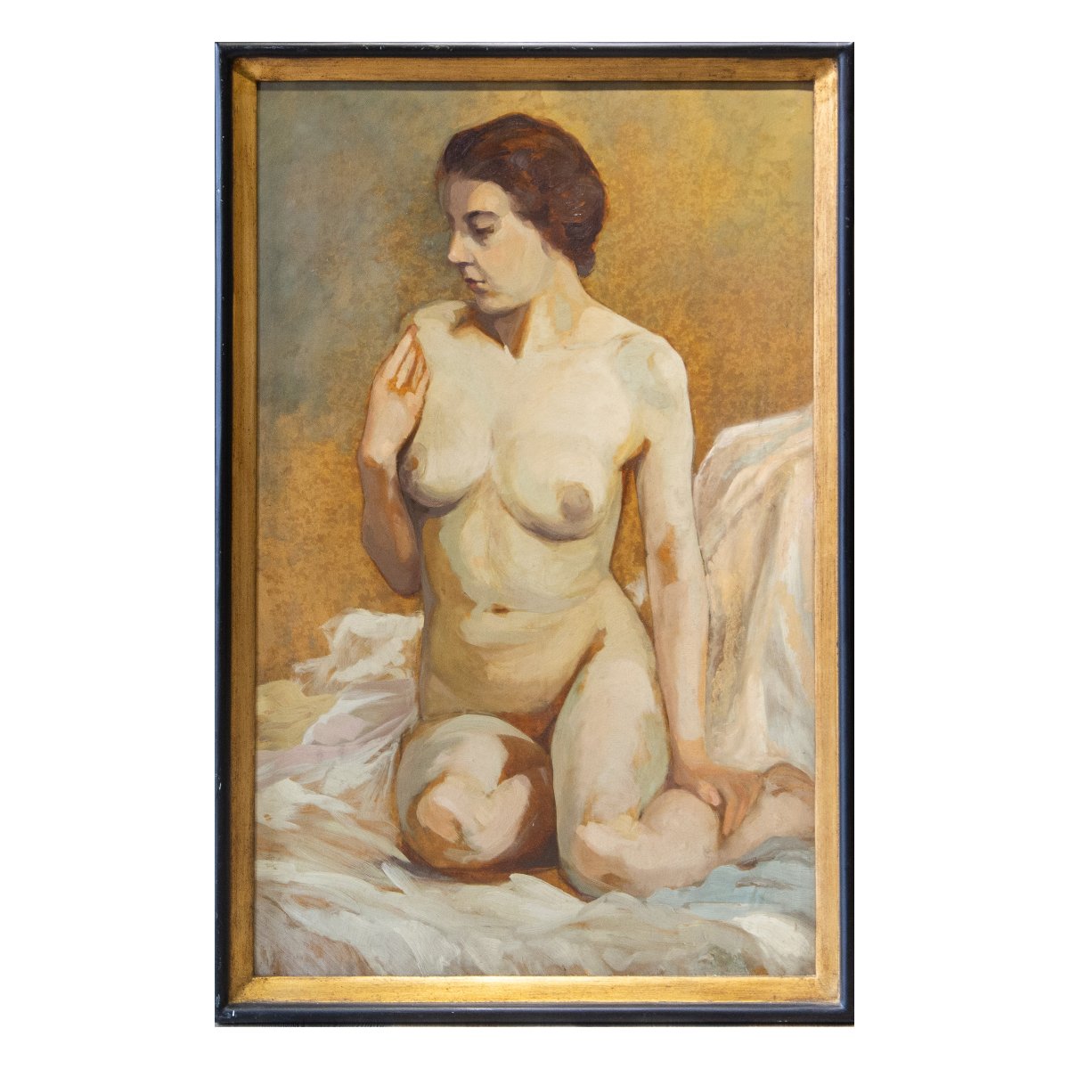 Roger Durieu, Nu féminin, huile sur bois, XXe siècle-photo-2