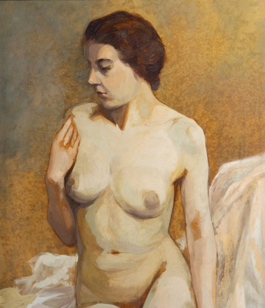 Roger Durieu, Nu féminin, huile sur bois, XXe siècle-photo-1