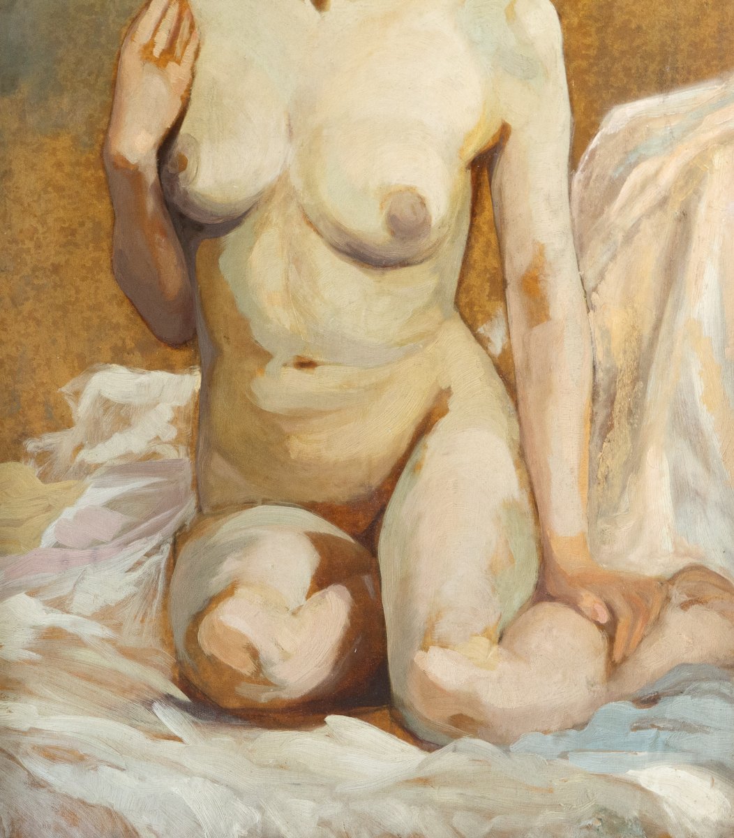 Roger Durieu, Nu féminin, huile sur bois, XXe siècle-photo-2