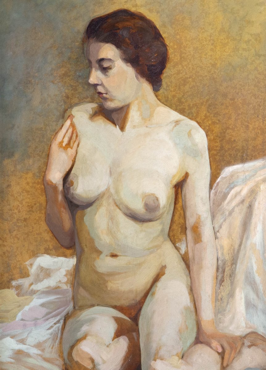 Roger Durieu, Nu féminin, huile sur bois, XXe siècle-photo-3