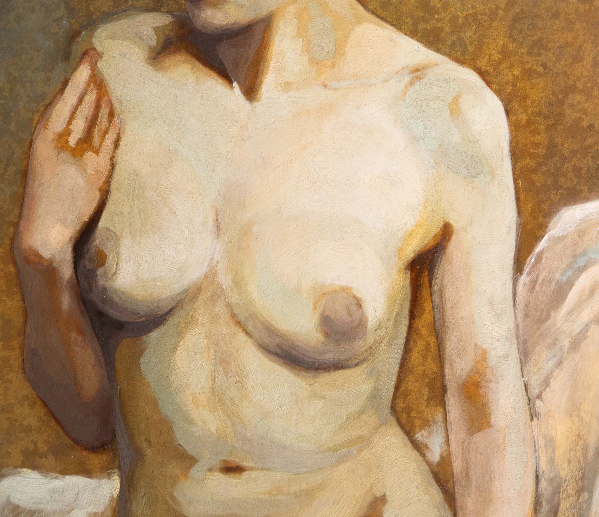 Roger Durieu, Nu féminin, huile sur bois, XXe siècle-photo-4