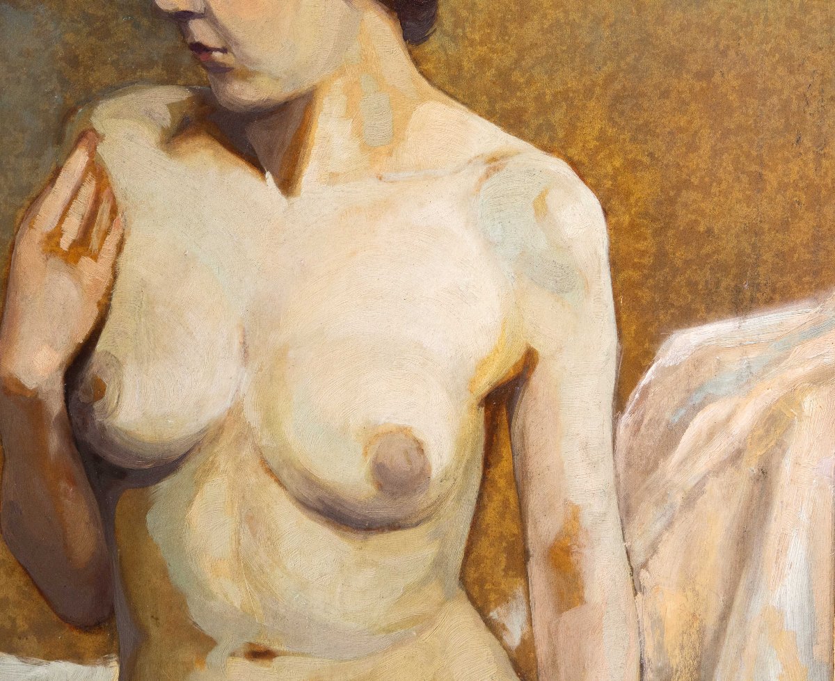 Roger Durieu, Nu féminin, huile sur bois, XXe siècle-photo-7