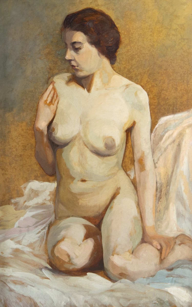 Roger Durieu, Nu féminin, huile sur bois, XXe siècle