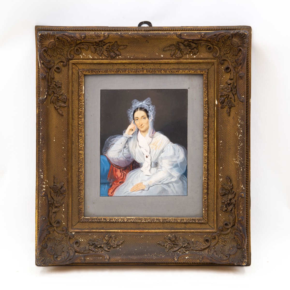 Giorgio Banchi, « Portrait de dame », gouache sur papier, signée, XIXe siècle-photo-4