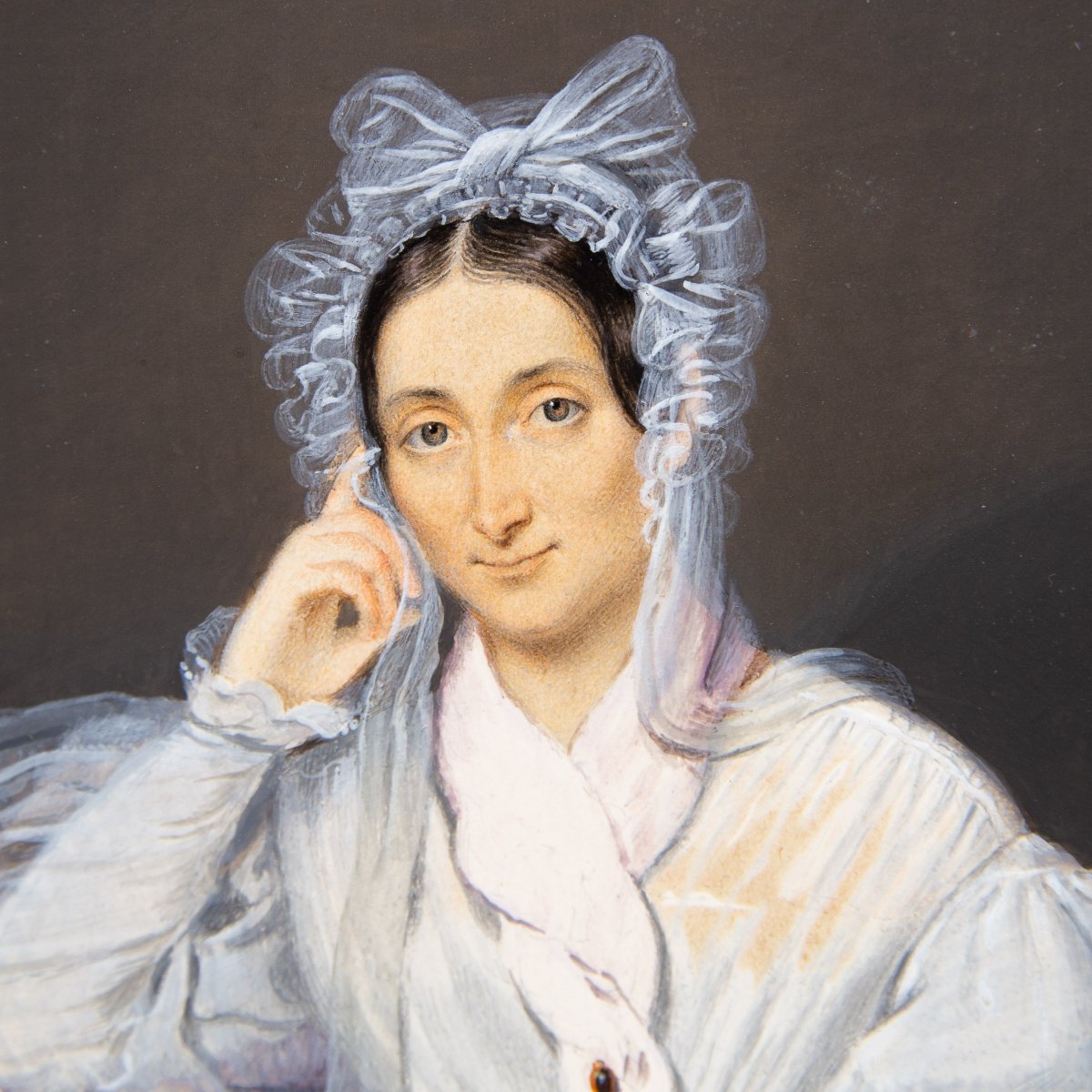 Giorgio Banchi, « Portrait de dame », gouache sur papier, signée, XIXe siècle-photo-1