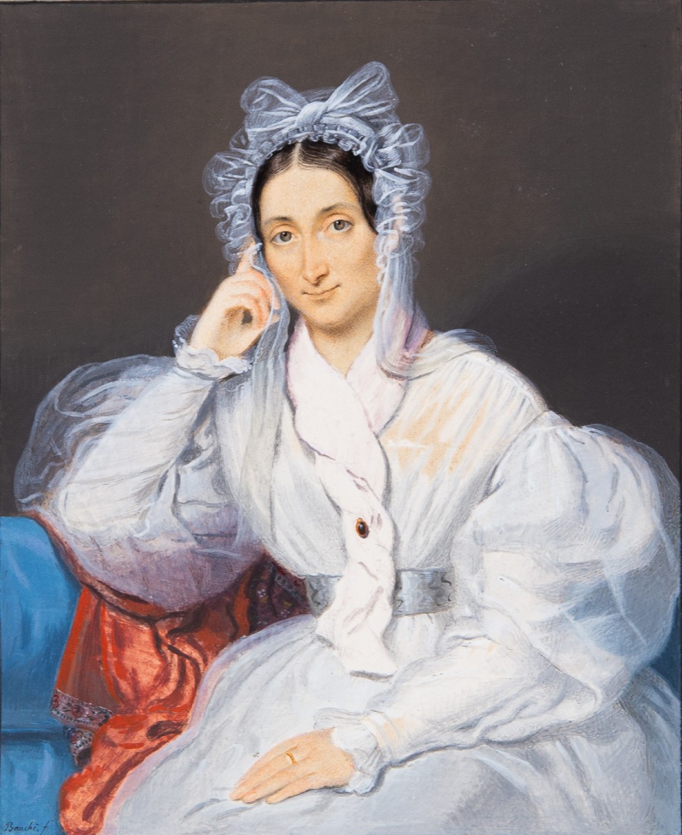 Giorgio Banchi, « Portrait de dame », gouache sur papier, signée, XIXe siècle