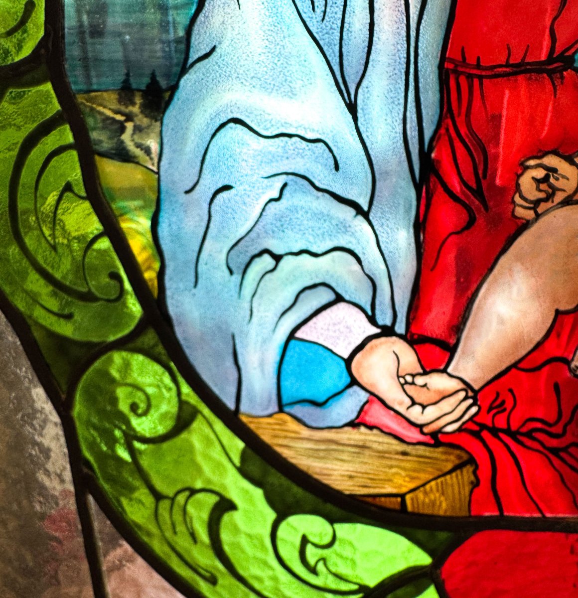 Lead-glazed Stained-glass Window Depicting The Madonna And Child, 1940s-photo-3