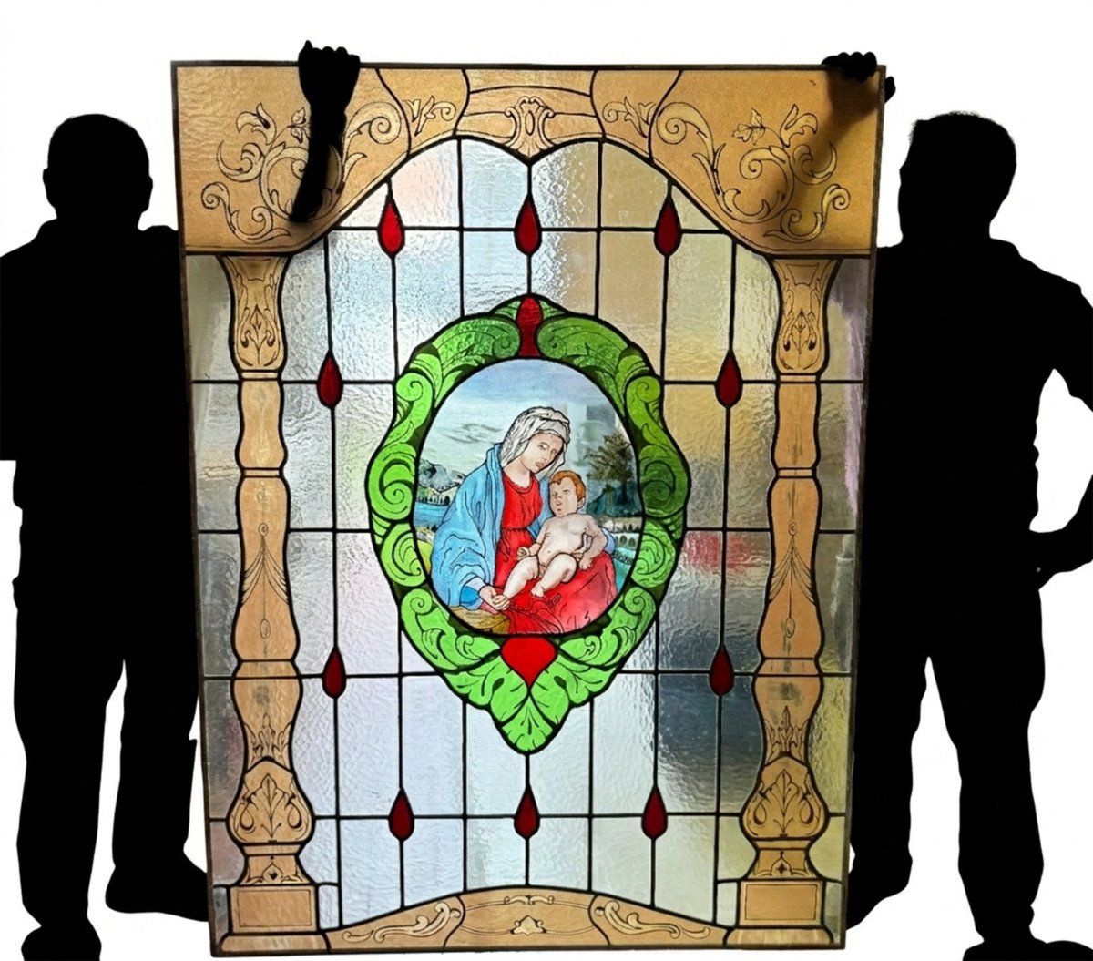 Lead-glazed Stained-glass Window Depicting The Madonna And Child, 1940s-photo-8