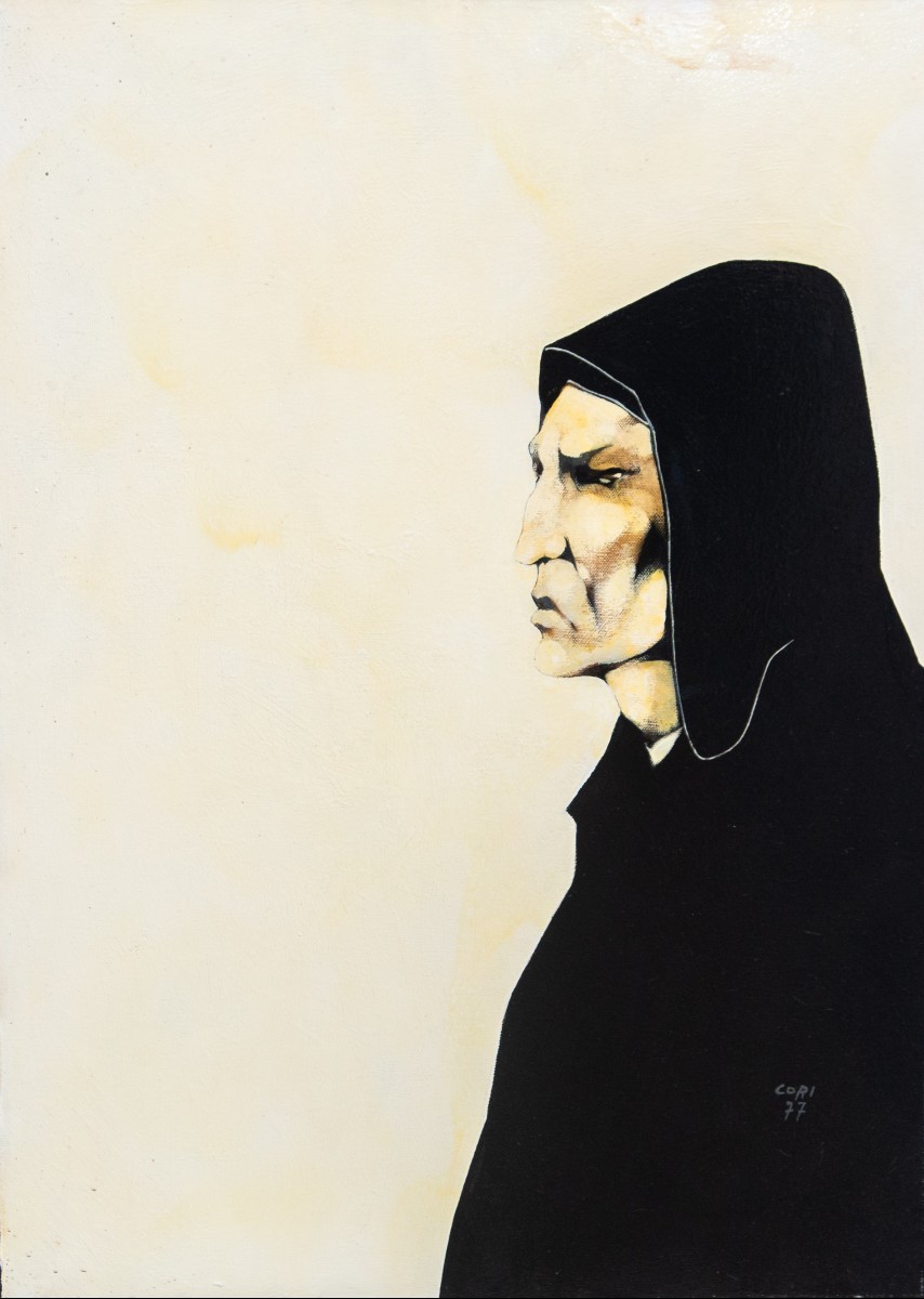 Giancarlo Cori, Étude de Dante, huile sur toile, signée, 1977