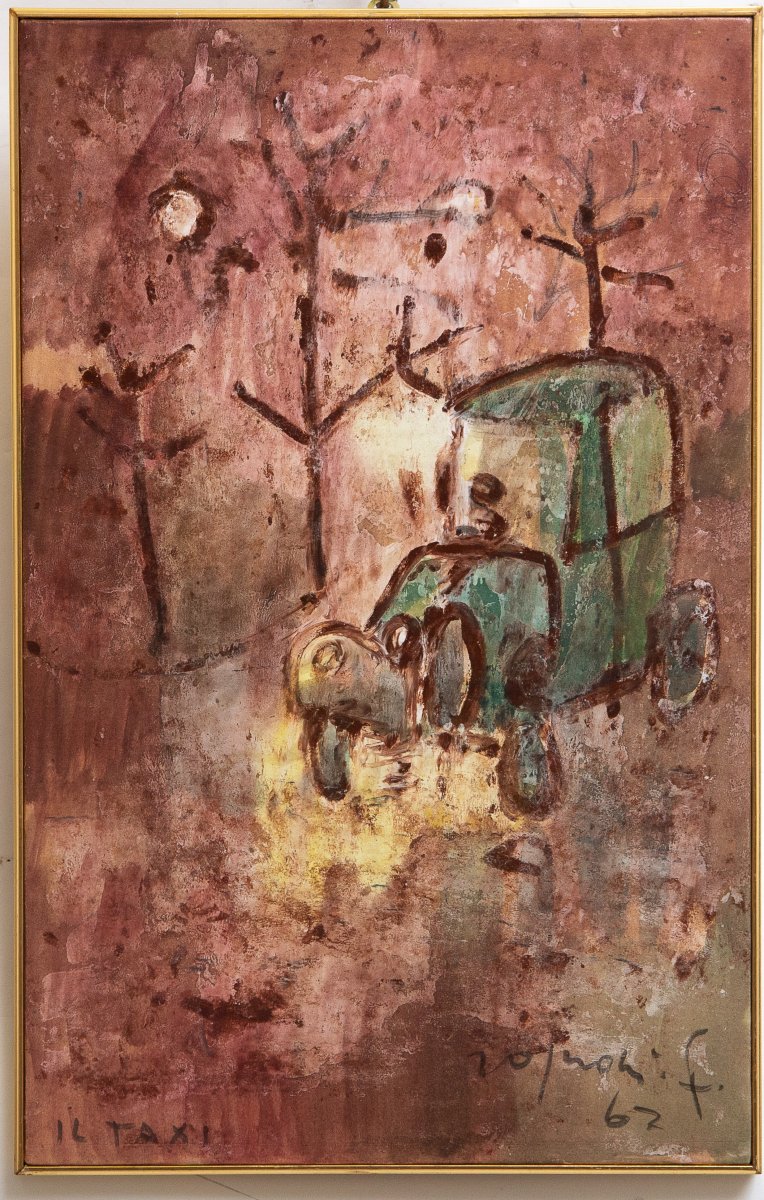 Franco Rognoni – “the Taxi,” Oil On Canvas, Signed, 1967-photo-2
