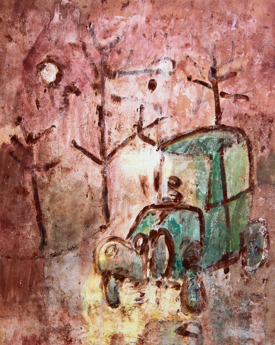 Franco Rognoni – “the Taxi,” Oil On Canvas, Signed, 1967-photo-2