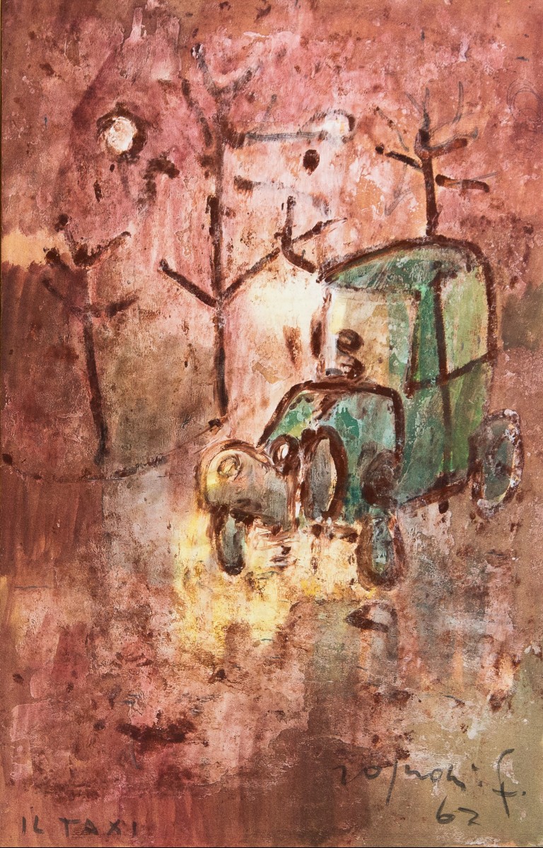 Franco Rognoni – “the Taxi,” Oil On Canvas, Signed, 1967