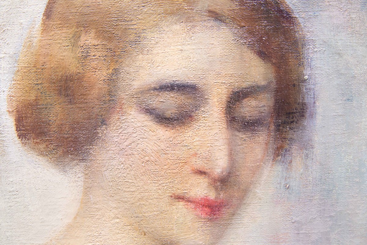 Luigi Serralunga, Figure féminine aux fleurs, Huile sur toile, Fin du XIXe siècle – Début du XX-photo-3