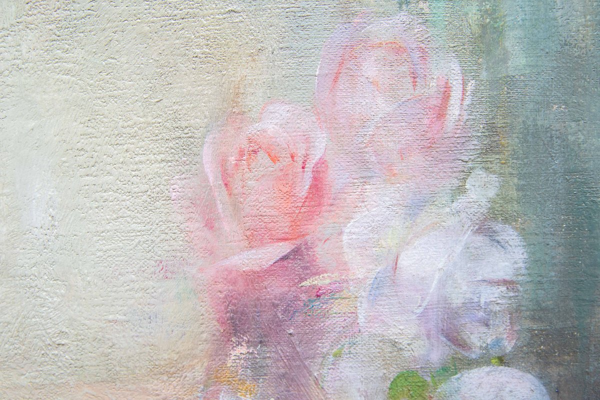 Luigi Serralunga, Figure féminine aux fleurs, Huile sur toile, Fin du XIXe siècle – Début du XX-photo-4