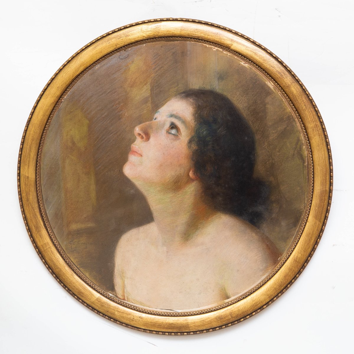 Giovanni Battista Carpanetto, "portrait Of A Woman," Pastel, Signed, 19th Century-photo-2