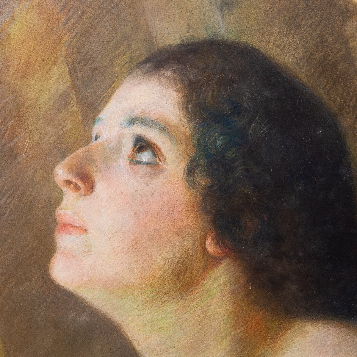 Giovanni Battista Carpanetto, "portrait Of A Woman," Pastel, Signed, 19th Century-photo-3