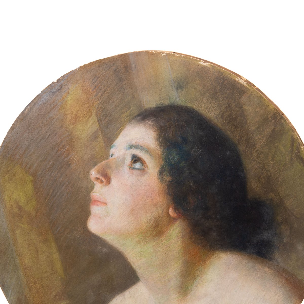 Giovanni Battista Carpanetto, "portrait Of A Woman," Pastel, Signed, 19th Century-photo-1