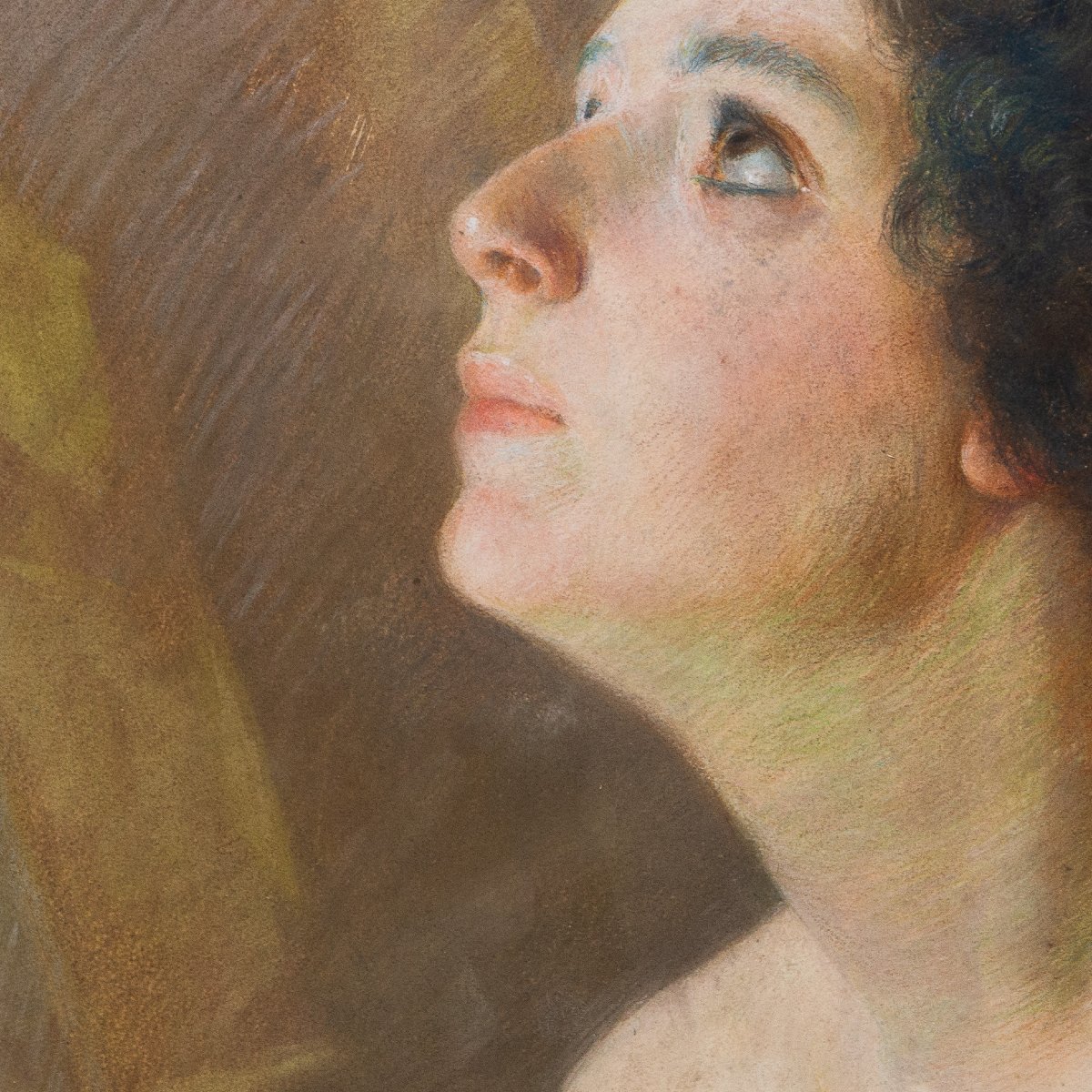 Giovanni Battista Carpanetto, "portrait Of A Woman," Pastel, Signed, 19th Century-photo-3