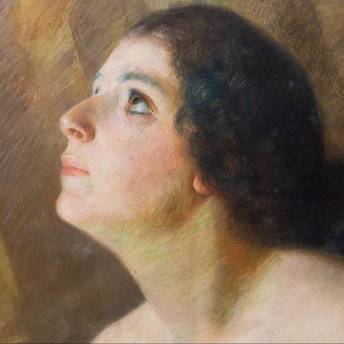 Giovanni Battista Carpanetto, "portrait Of A Woman," Pastel, Signed, 19th Century-photo-4