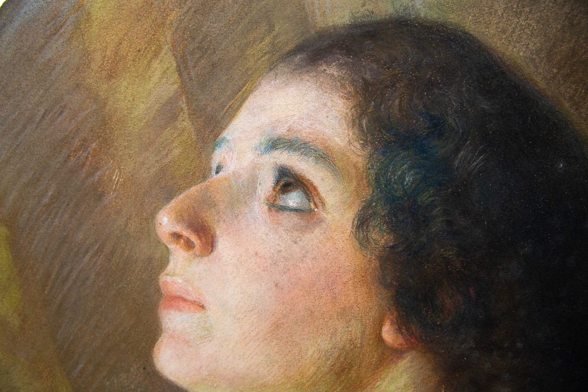 Giovanni Battista Carpanetto, "portrait Of A Woman," Pastel, Signed, 19th Century-photo-5