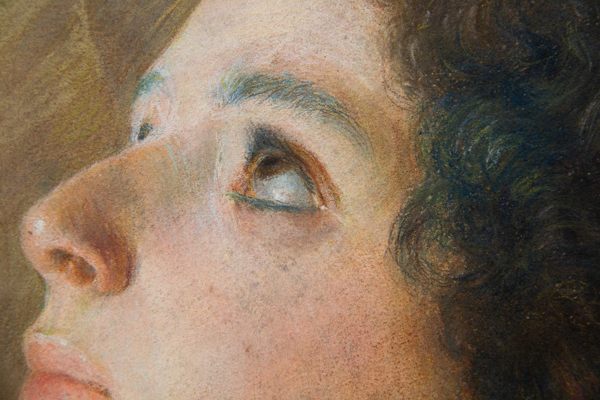 Giovanni Battista Carpanetto, "portrait Of A Woman," Pastel, Signed, 19th Century-photo-6