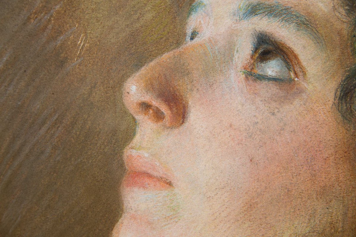 Giovanni Battista Carpanetto, "portrait Of A Woman," Pastel, Signed, 19th Century-photo-7