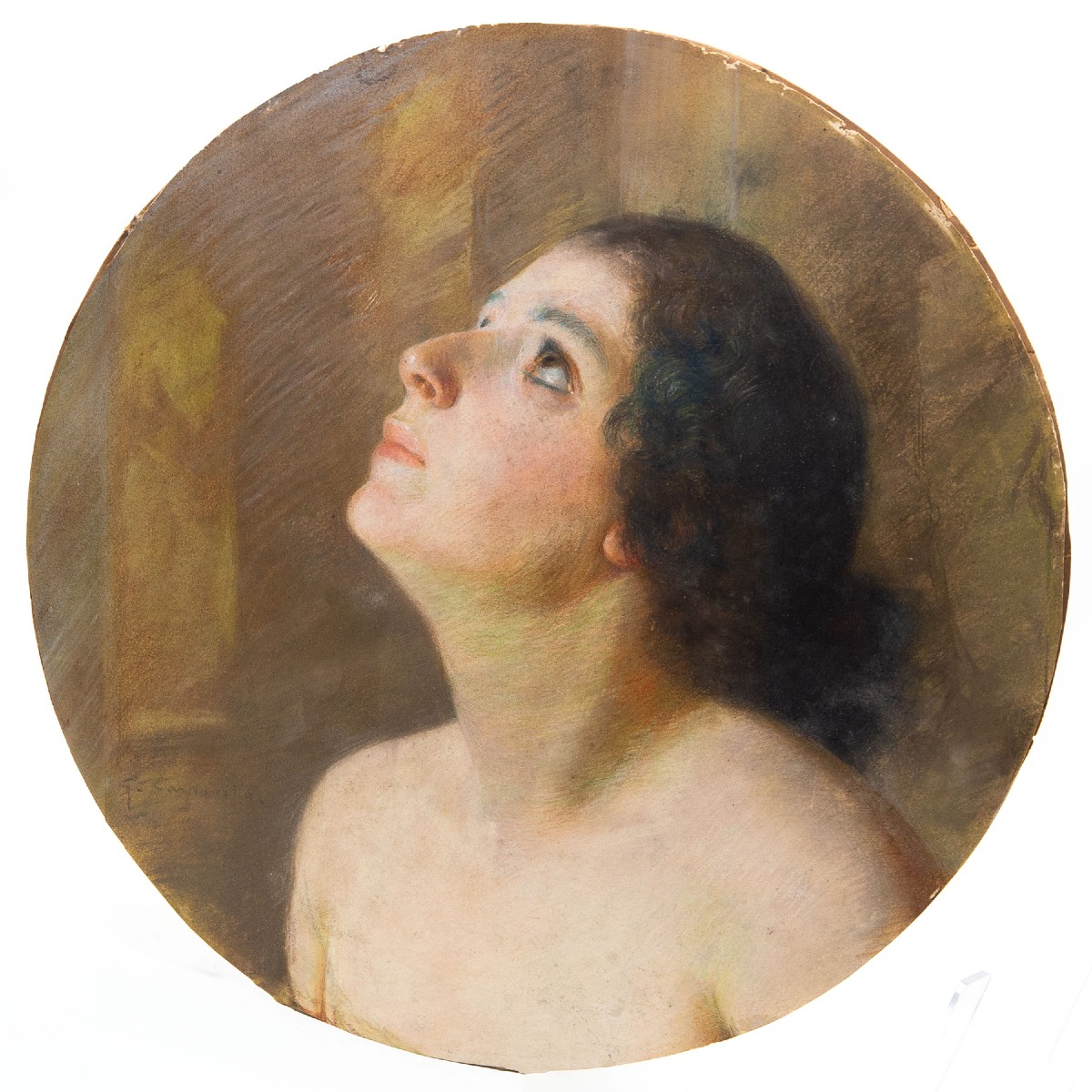 Giovanni Battista Carpanetto, "portrait Of A Woman," Pastel, Signed, 19th Century