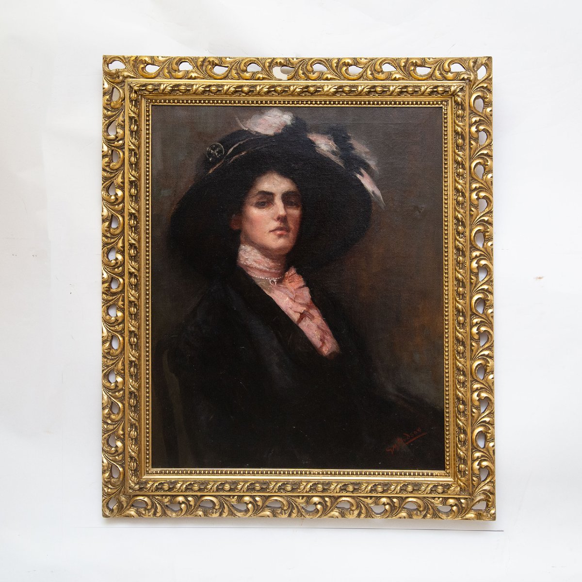 Gwynedd May Hudson, « Élégance victorienne », huile sur toile, signée, début du XXe siècle-photo-2