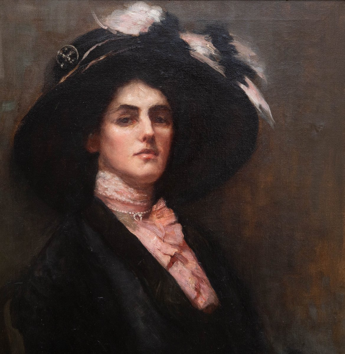 Gwynedd May Hudson, « Élégance victorienne », huile sur toile, signée, début du XXe siècle-photo-2