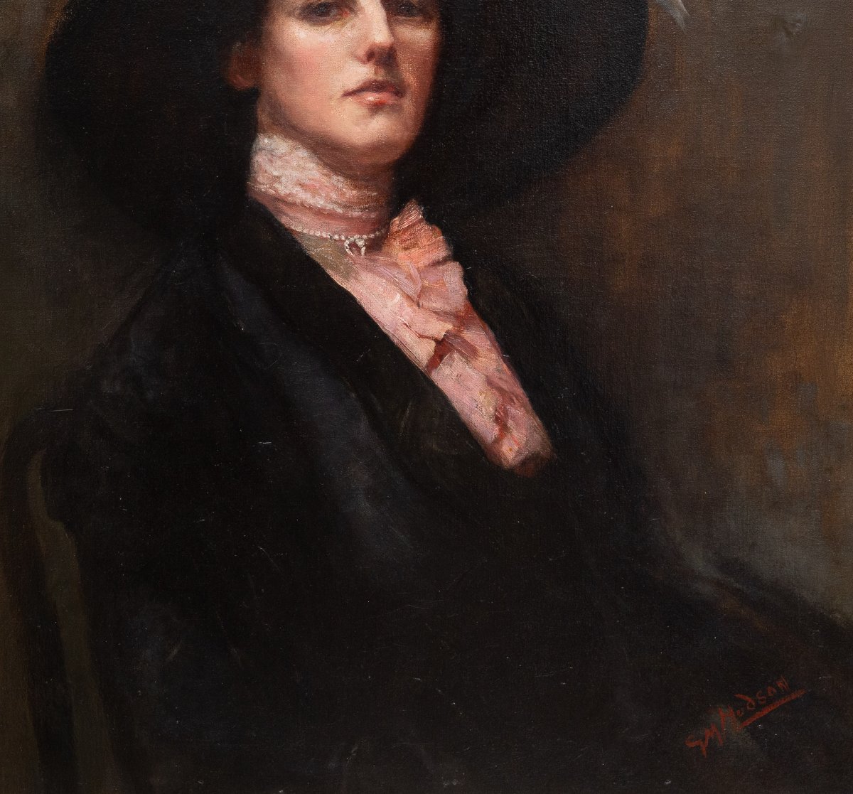 Gwynedd May Hudson, « Élégance victorienne », huile sur toile, signée, début du XXe siècle-photo-3