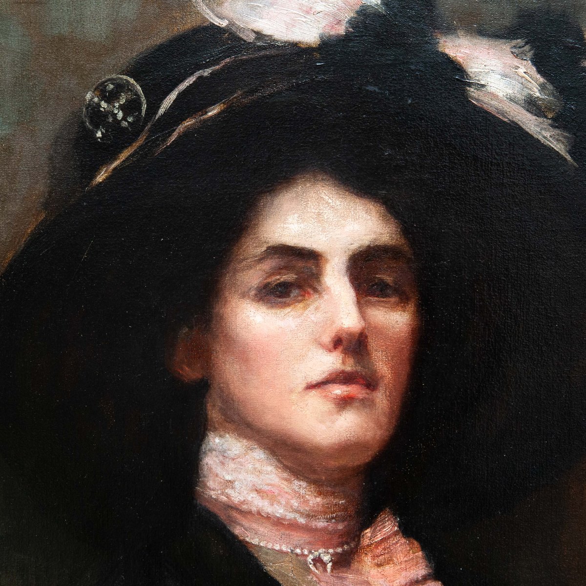 Gwynedd May Hudson, « Élégance victorienne », huile sur toile, signée, début du XXe siècle-photo-4