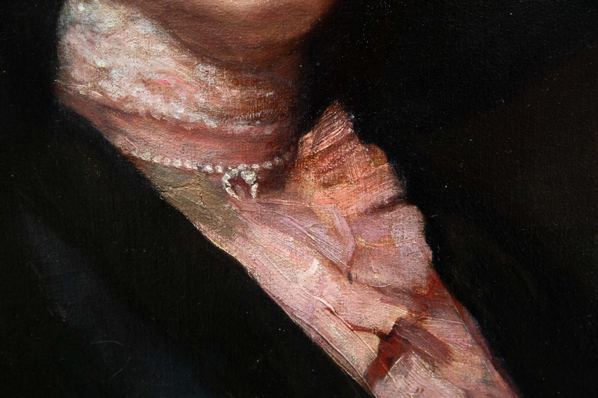 Gwynedd May Hudson, « Élégance victorienne », huile sur toile, signée, début du XXe siècle-photo-5