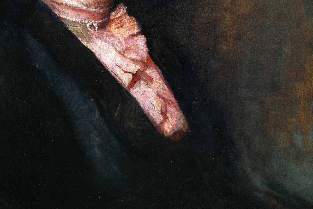 Gwynedd May Hudson, « Élégance victorienne », huile sur toile, signée, début du XXe siècle-photo-7