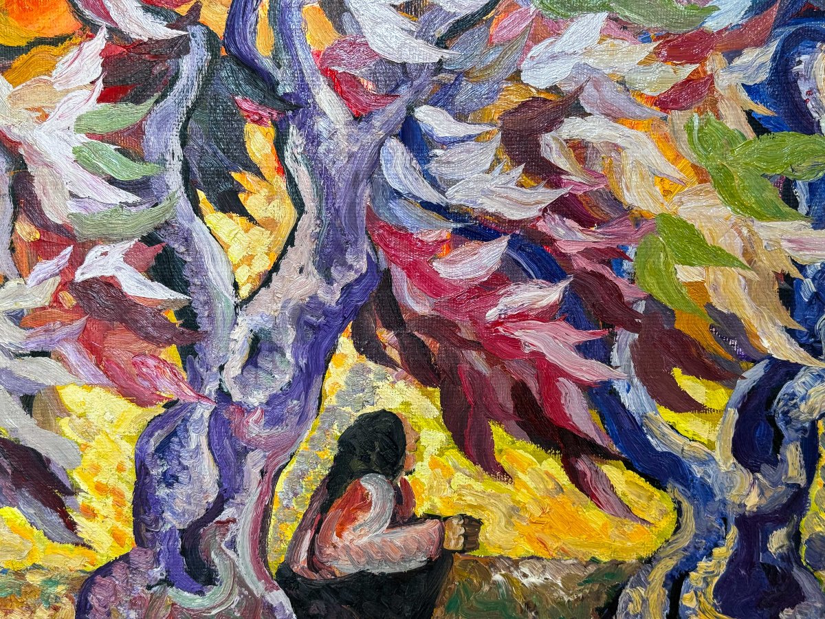 Saverio Terruso, “harvest,” Oil On Canvas, Signed, 20th Century-photo-1