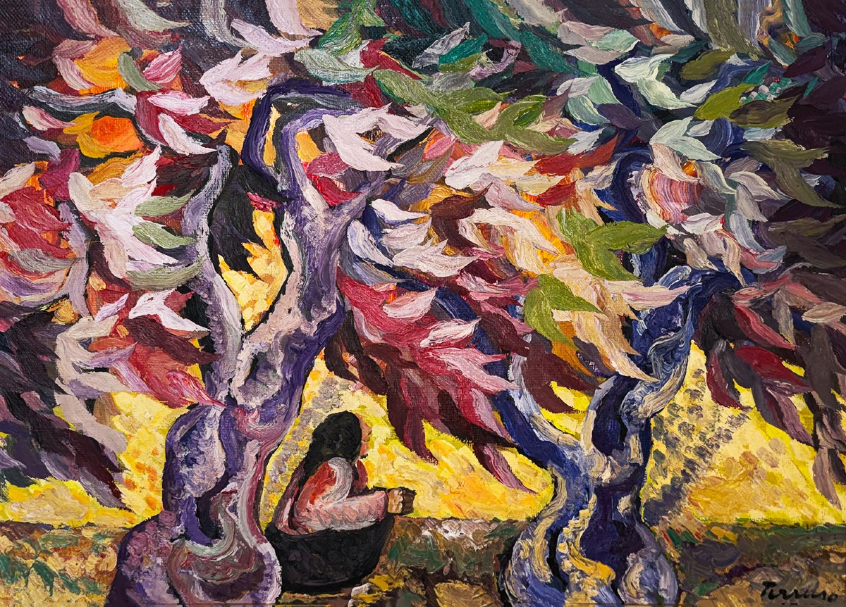 Saverio Terruso, “harvest,” Oil On Canvas, Signed, 20th Century