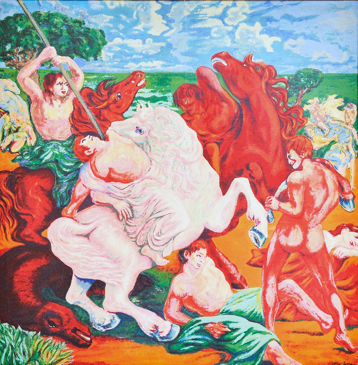 Aligi Sassu, « La Battaglia », sérigraphie multimatière, signée, XXe siècle