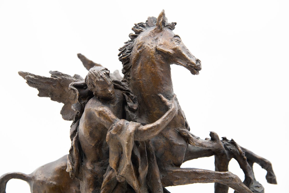Nando Conti, « Persée et Pégase », en bronze, signé, XXe siècle-photo-1