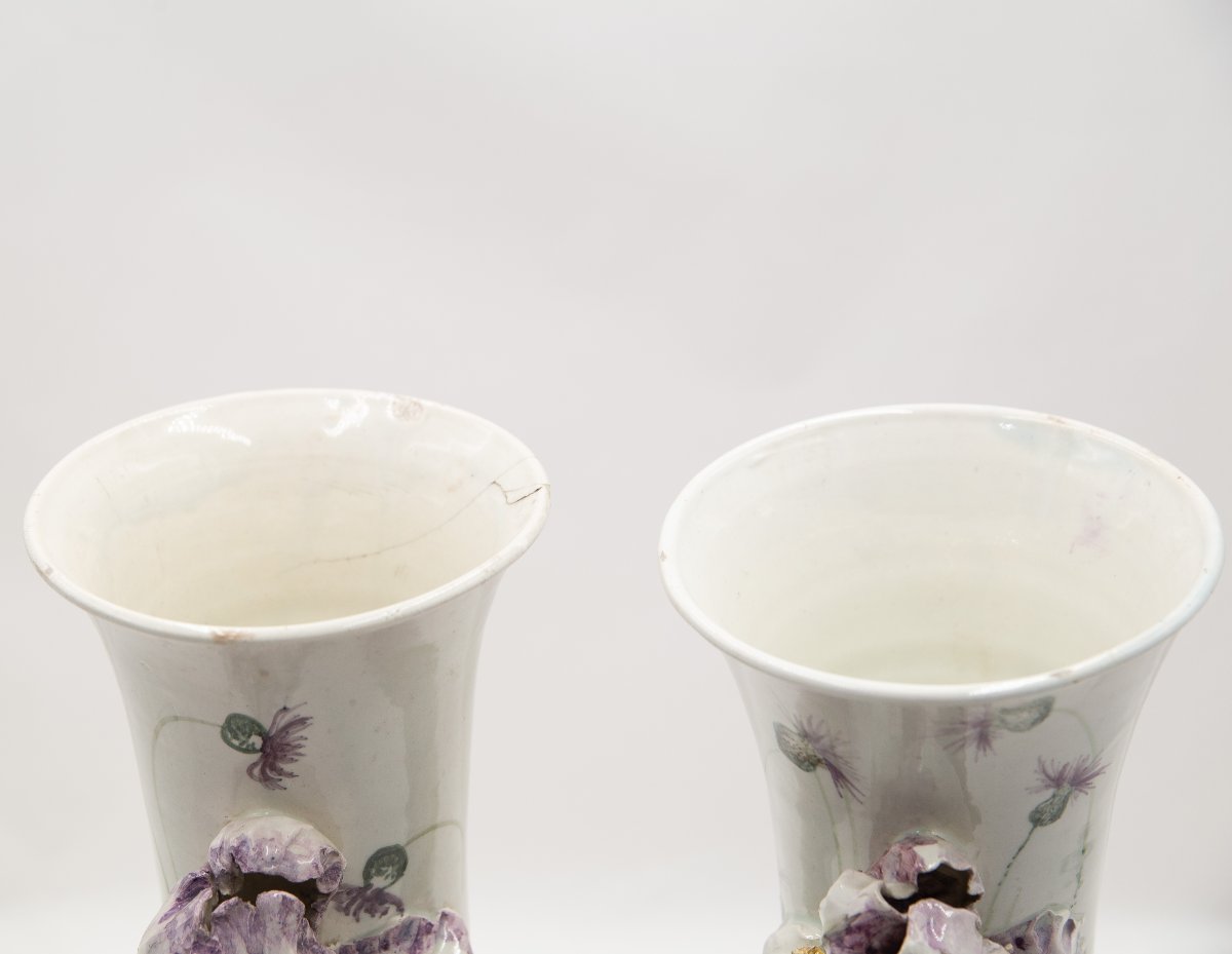 "iris In Bloom: Pair Of Art Nouveau Vases" 20th Century-photo-3