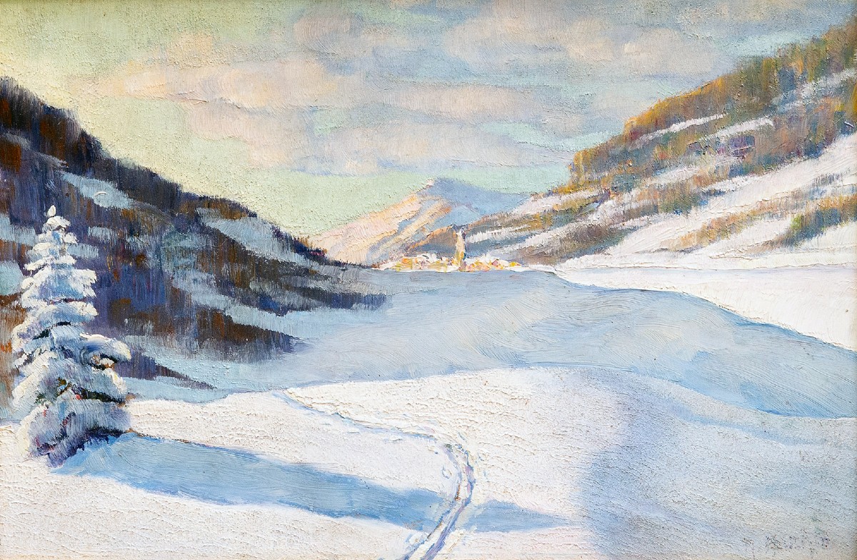 Angelo Abrate, "returning From Monginevro," Oil On Panel, Signed, 1925