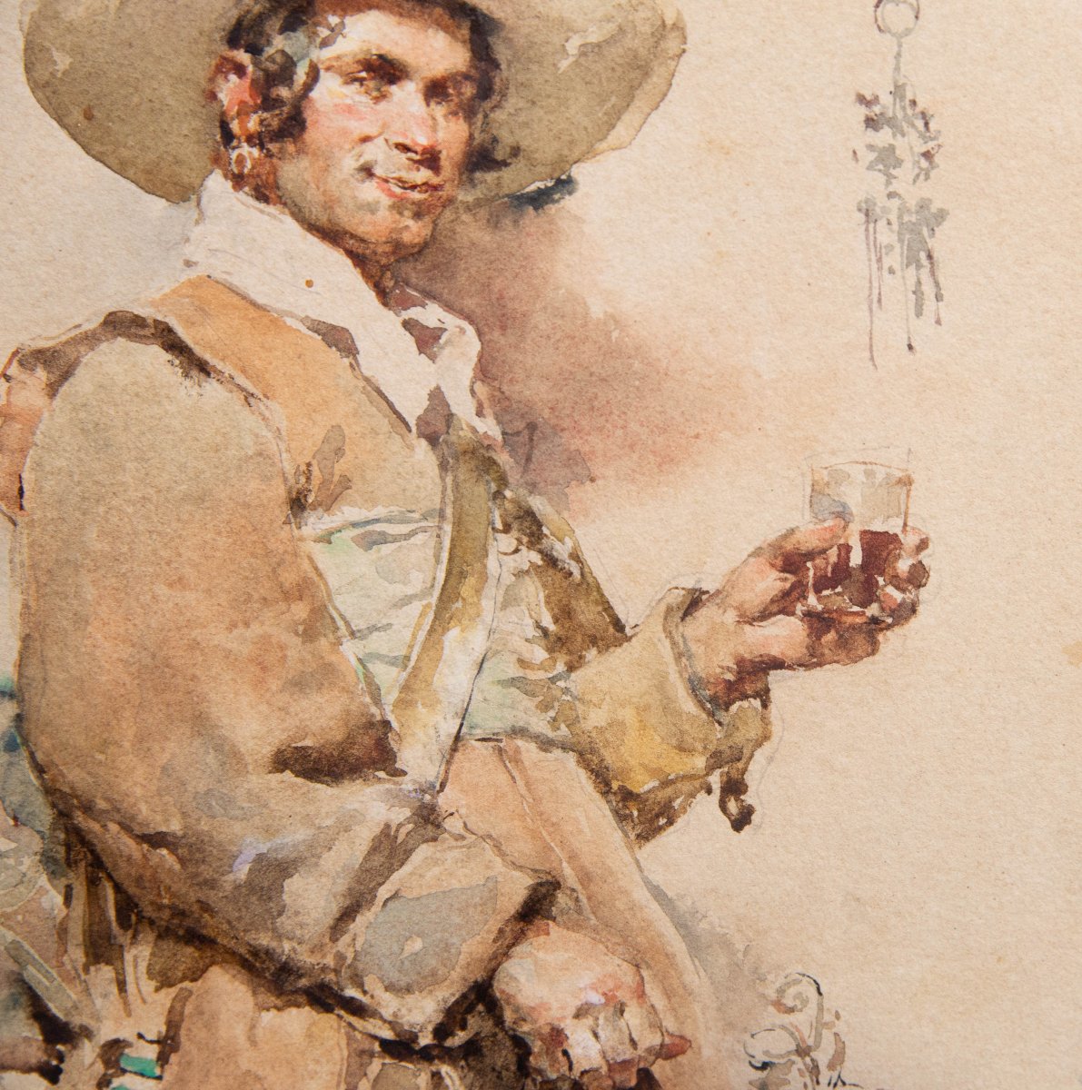 Ludovico Marchetti, "portrait Of A Fencer," Watercolor On Paper, Signed, 1876-photo-5