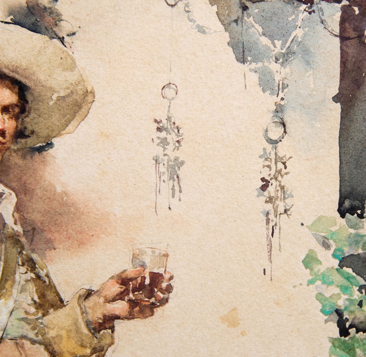 Ludovico Marchetti, "portrait Of A Fencer," Watercolor On Paper, Signed, 1876-photo-6