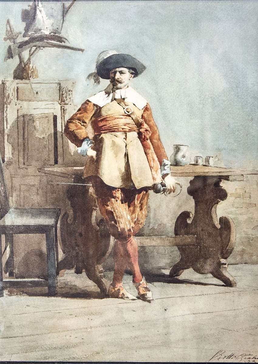 Giulio Viotti, "gentleman," Watercolor On Paper, Signed, 1873