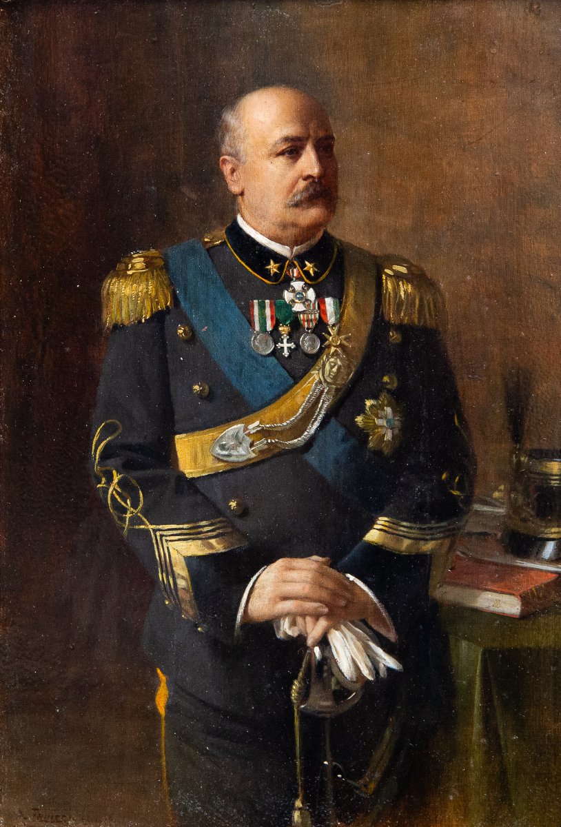 Arturo Zanieri, "francesco Siacci," Oil On Panel, Signed, 1911