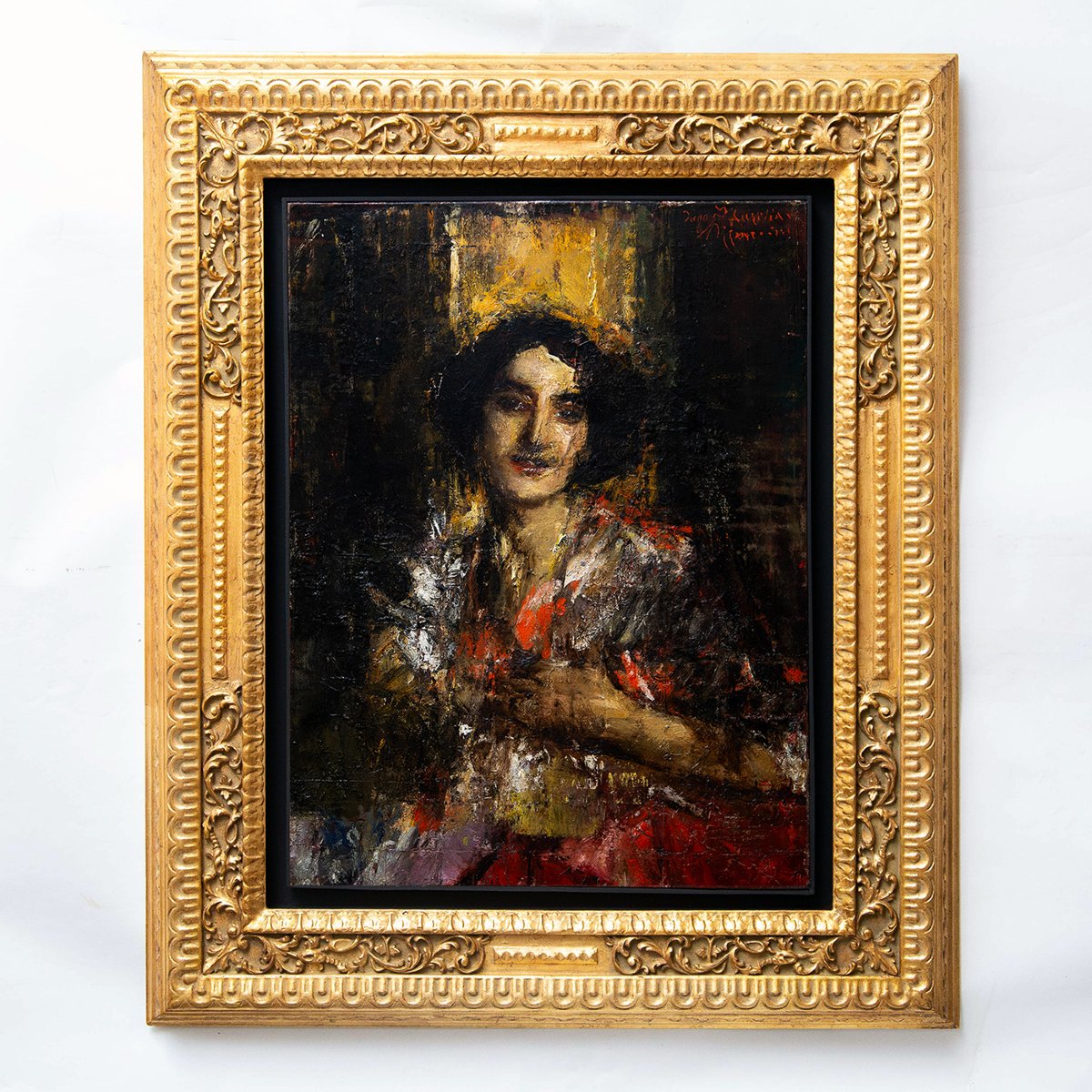 Antonio Mancini, Portrait Of Aurelia (known As La Cornacchia"), Oil On Canvas, Early 20th Centu-photo-2